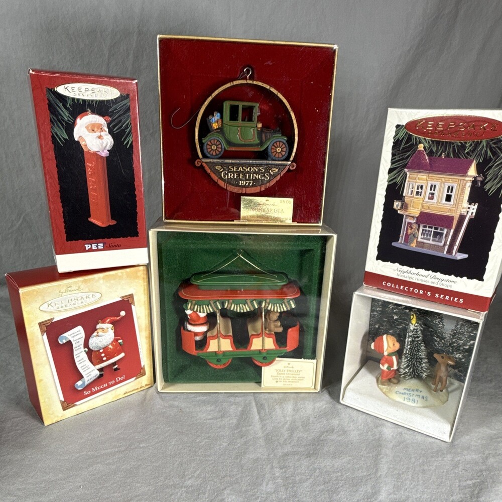 Vintage Hallmark Keepsake Ornament Lot of 6 w/ Boxes - 1977-2004 - Jolly Trolley